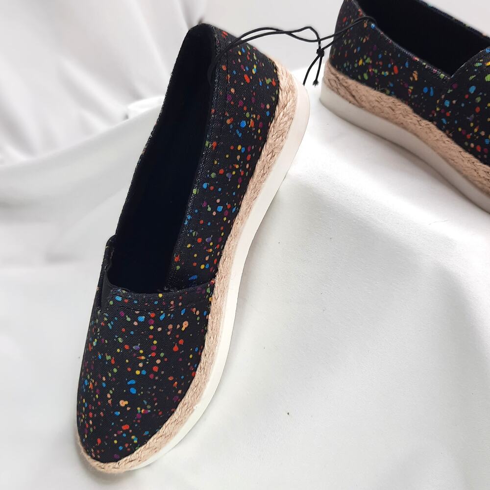 Esprit Ellery Flats Black Canvas Paint Splatter Espadrille Slip On Jute Sz 9.5